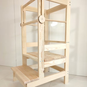 Tour d'apprentissage pour enfants en pin, 90x40x53 cm, 3 étapes, aide de cuisine Montessori en bois à 100% Premium 100% wood