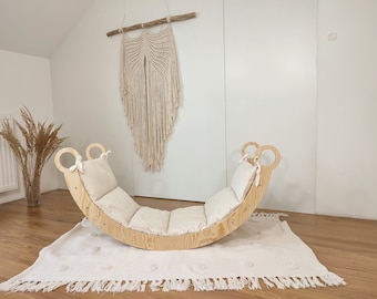 Arc d'escalade 105x40x50cm, échelle de jeu pour enfants, berceau en contreplaqué Montessori de qualité supérieure + tapis en peluche