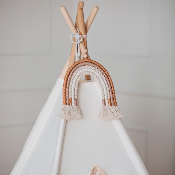 Tipi, tente, pour enfants, tapis en coton crème clair, pompons, 3 coussins DE QUALITÉ SUPÉRIEURE, stabilisateur, fait main - France
