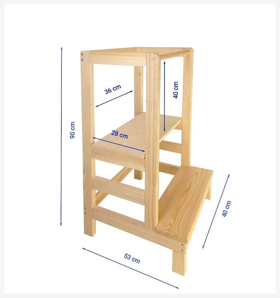 Children Learning Tower Pine Wood 90x40x53cm 3 Step Montessori