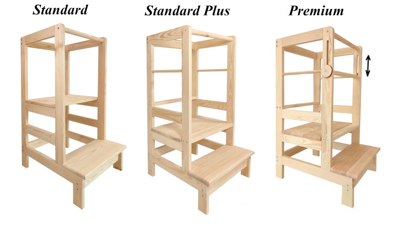 Tour d'apprentissage pour enfants en pin, 90x40x53 cm, 3 étapes, aide de cuisine Montessori en bois à 100% image 8