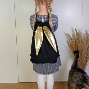 Sac noir avec oreilles de lapin décoratives, cadeau pour fille, cadeau pour bébé en couleur or ou argent 40 x 30 cm Cousu main