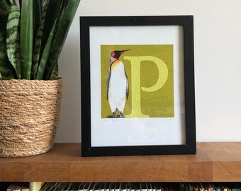 P staat voor Penguin - Birds of PEACE Art Print Collection van An Alphabet of Birds - unframed.