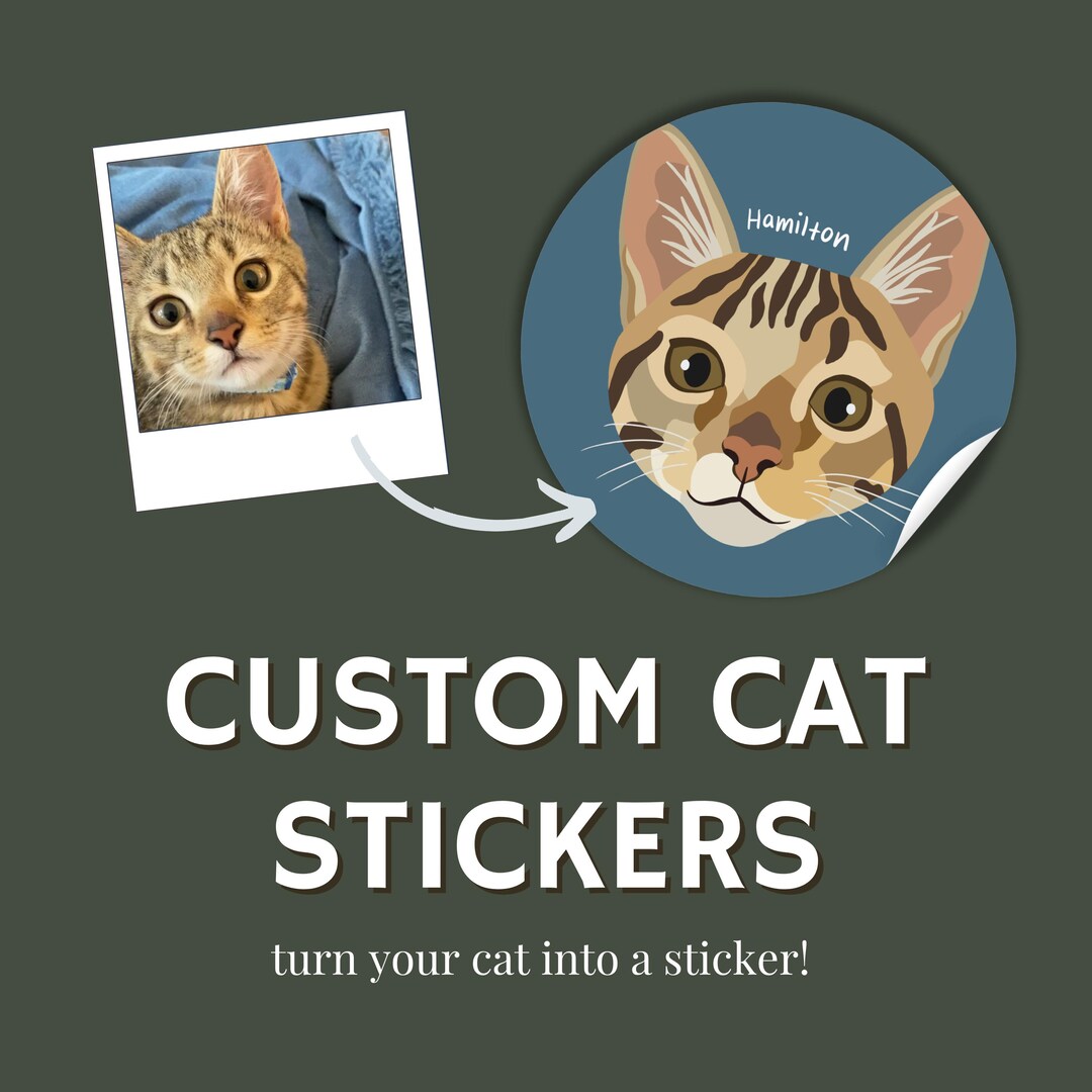 Kdf Sticker Hand-drawn Custom Cat Sticker, Personalized Pet Portrait, Water ...