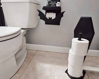 Bat and coffin bathroom decor