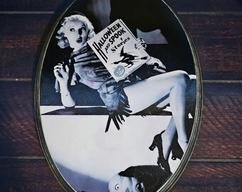 Placa ovalada pin-up de Halloween