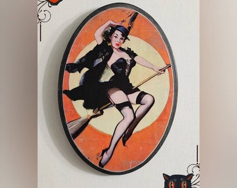 Pin-up witch oval plaque