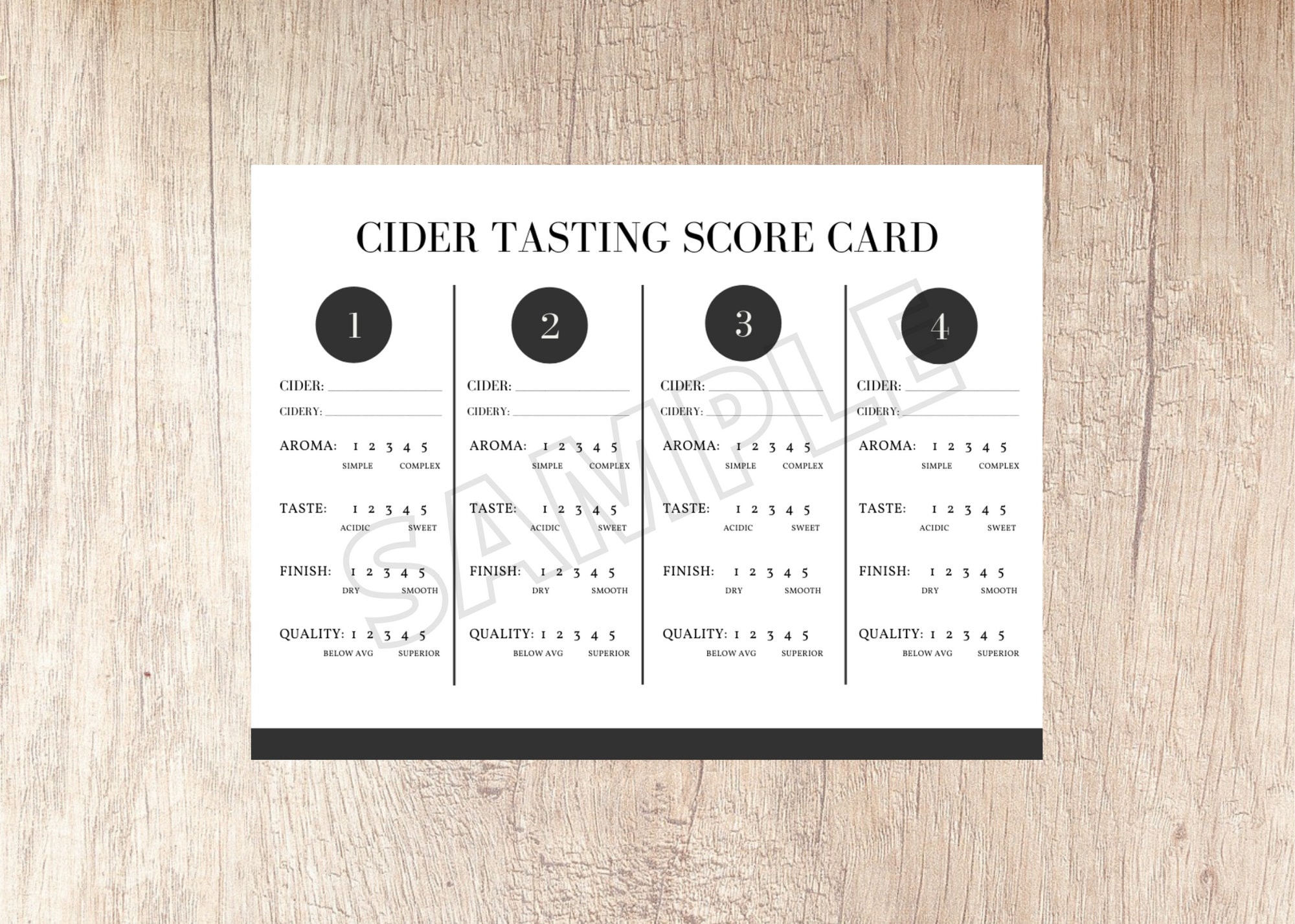 Hard Cider Tasting Score Card Instant Download Printable PDF Format - Etsy