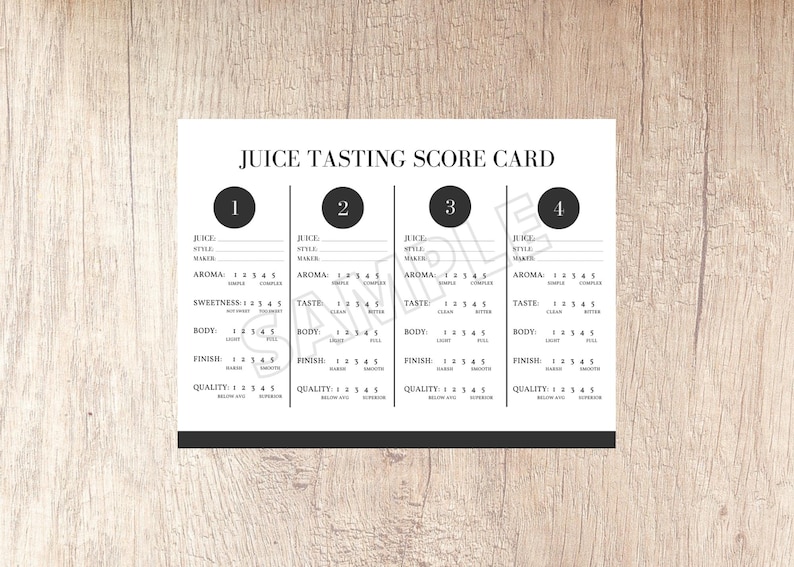 Juice Tasting Card | Instant Download | Printable: PDF Format - Etsy