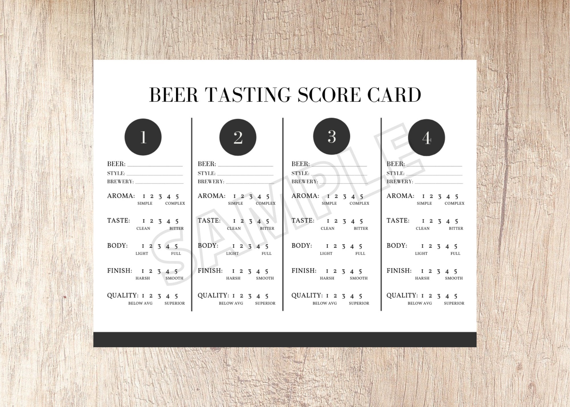 Beer Tasting Score Card Instant Download Printable PDF Format 