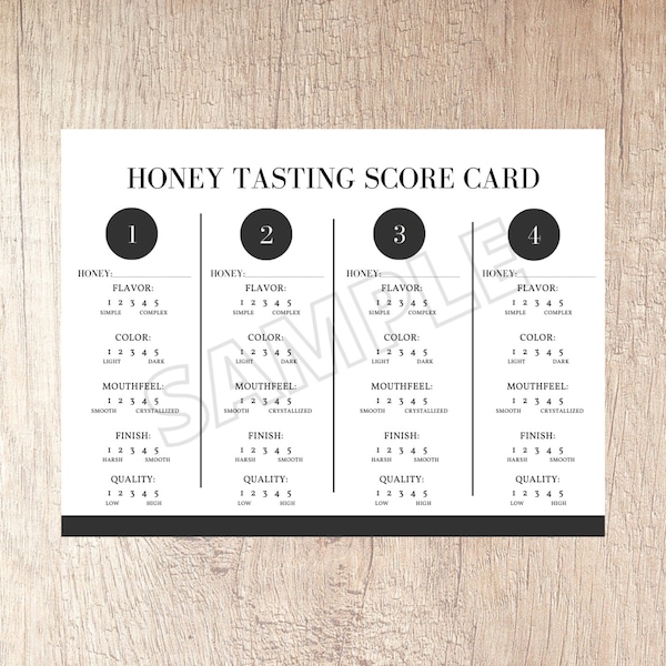 Honey Tasting Card | Instant Download | Printable: PDF Format
