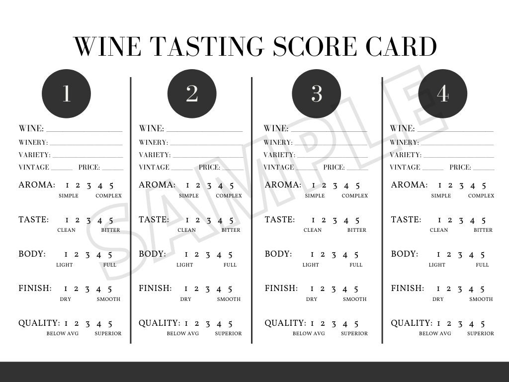 Wine Tasting Party Score Card Instant Download Printable PDF Format - Etsy