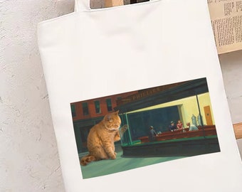 Nighthawks et Nightcat Tote Bag, sac à provisions en toile de qualité supérieure avec une poche intérieure, écologique