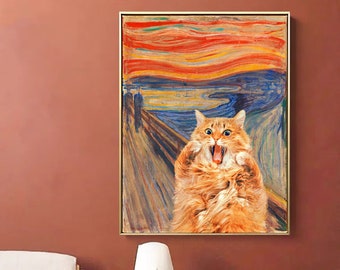 The Scream Cat Print, Art Prints, Living Room Digital Print, Cat Portrait, Animal Print, Vintage Wall Art, Unique Gift