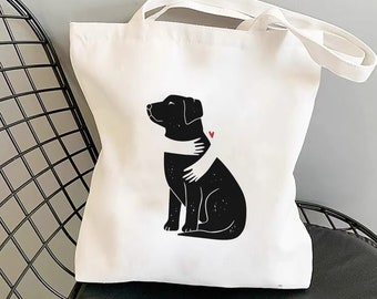 Hundeliebhaber Einkaufstasche, Hochwertige Canvas Einkaufstasche mit Innentasche, umweltfreundlich