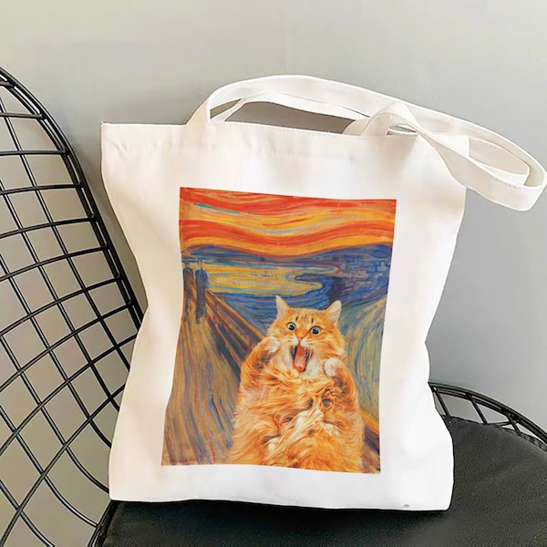 The Scream Tote Bag, bolsa de compras de lona de primera calidad con bolsillo interior, ecológica