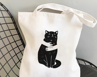 Katzenliebhaber Einkaufstasche, Hochwertige Canvas Einkaufstasche mit Innentasche, umweltfreundlich