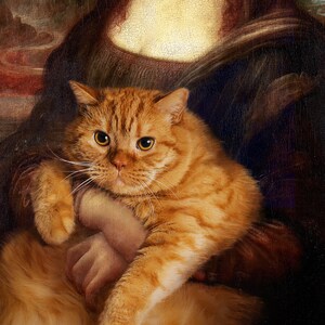 Mona Lisa et impressions de chat, impression numérique de salon, portrait de chat, impression d'animal, art mural vintage, cadeau unique image 6