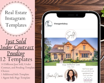 Real Estate Just Sold, Under Contract, Pending Instagram Templates, Edit in Canva, Marketing for Realtors, Social Media Posts for Agents