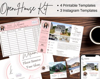 Real Estate Open House Kit, Open House Sign-In Sheet, Flyer, Welcome Sign, Instagram Templates, Edit in Canva, Realtor Marketing for Agents