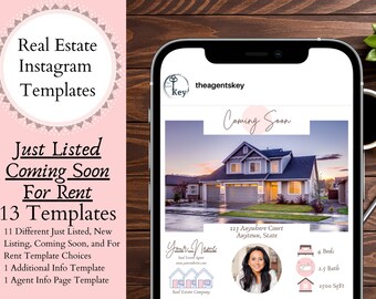 Real Estate Just Listed, Coming Soon, For Rent Instagram Templates, Edit in Canva, Marketing for Realtors, Social Media Posts for Agents