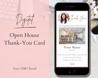 Real Estate Digital Open House Thank-You Card, Realtor Marketing, Email, Text, DM thank you for clients, Thank You Note, Canva Template