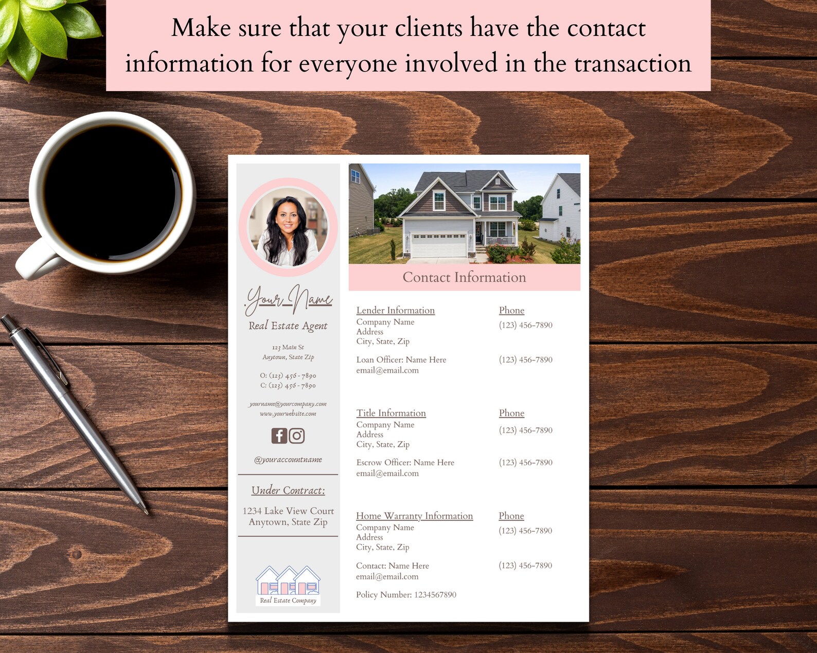 Real Estate Closing Timeline, Contact Information Sheet, Marketing for