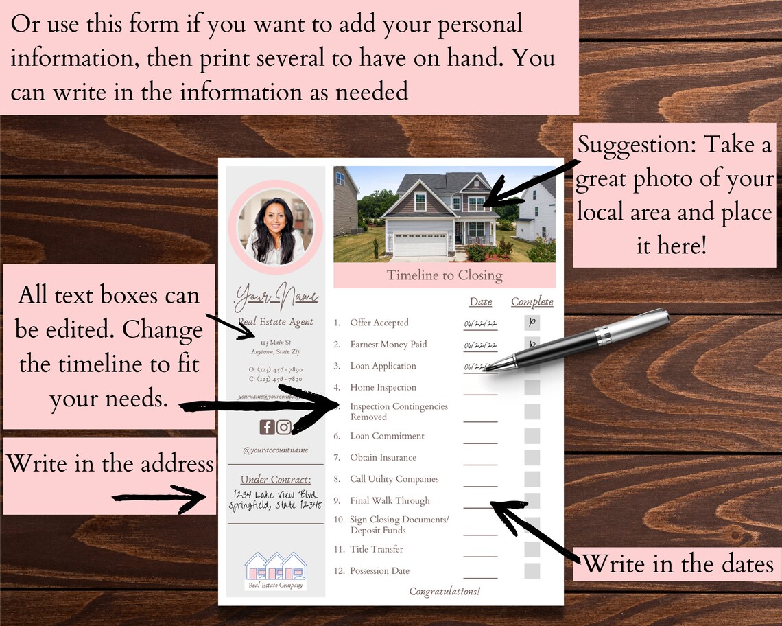Real Estate Closing Timeline Contact Information Sheet Etsy