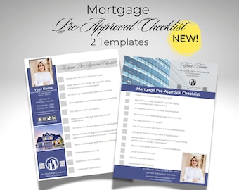 Mortgage Pre-Approval Checklist, Mortgage Broker Templates, Marketing for Loan Originators, Loan Officer forms, Help Clients Organize Papers
