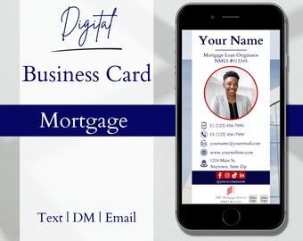 Digital Business Card for Mortgage Loan Originator, Loan Officer Business Card Template, MLO Marketing, Email, Text, DM, Edit in Canva