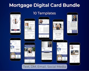 Mortgage Digital Card Bundle, Loan Officer Text, Email, Social Media Posts. Broker Canva Templates, Marketing for Mortgage Loan Originator