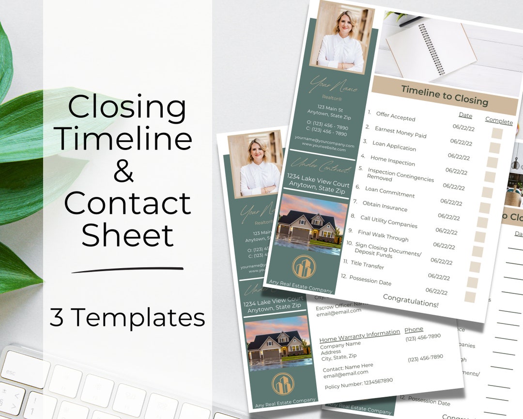 Real Estate Closing Timeline, Contact Information Sheet, Marketing for