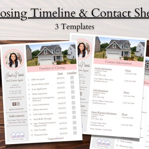 Real Estate Closing Timeline, Contact Information Sheet, Marketing for Agents, Under Contract, Printable Realtor Templates, Edit it Canva