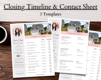 Real Estate Closing Timeline, Contact Information Sheet, Marketing for Agents, Under Contract, Printable Realtor Templates, Edit it Canva