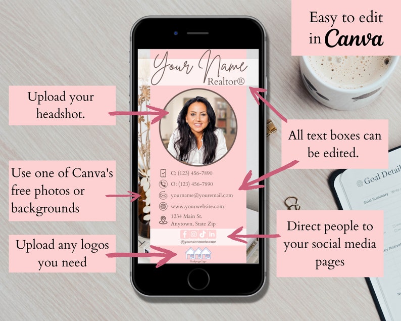 Digital Business Card Template for Realtors Real Estate Etsy