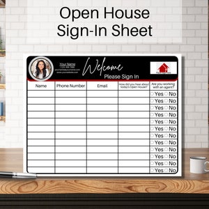 Foglio di accesso all&#39;Open House immobiliare, modello scaricabile digitale, modifica in Canva, marketing per agenti immobiliari, modello stampabile