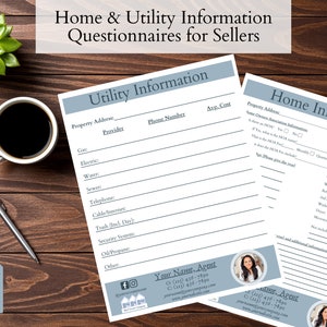 Real Estate Home, Utility Questionnaires for Home Sellers, Digital Downloadable Templates, Edit In Canva, Marketing for Realtors