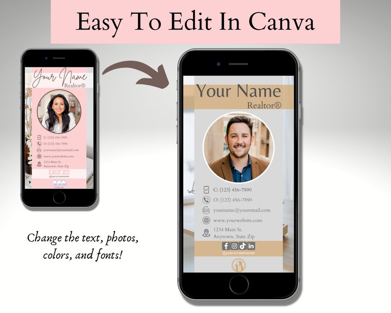 Digital Business Card Template for Realtors Real Estate Etsy