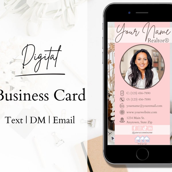 Digital Business Card Template for Realtors, Real Estate Business Card, Agent Marketing Template, Email, Text, DM to clients, Edit in Canva