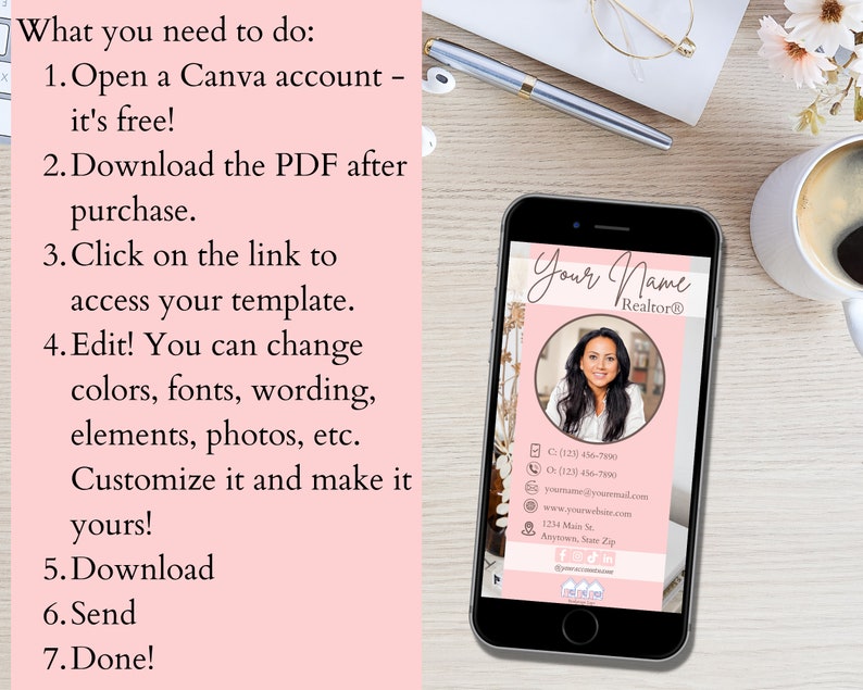 Digital Business Card Template for Realtors Real Estate Etsy