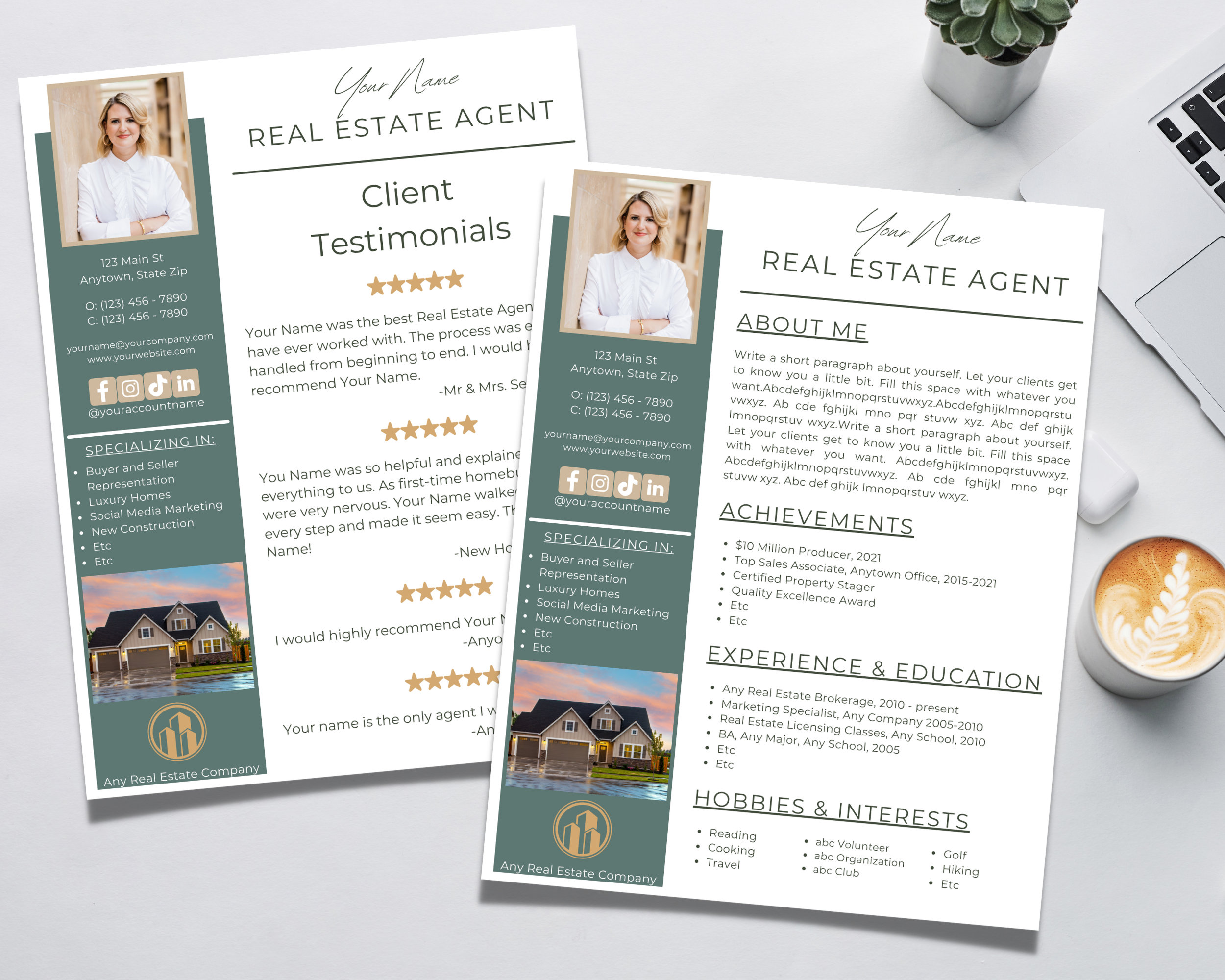 Real Estate Resume, Client Testimonial, Realtor Bio, Downloadable ...