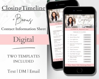 Digital Under Contract Timeline & Contact Information Sheet, Real Estate Closing Timeline, Marketing For Realtors, Under Contract Template