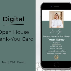 Real Estate Digital Open House Thank-You Card, Realtor Marketing, Email, Text, DM thank you for clients, Thank You Note, Canva Template