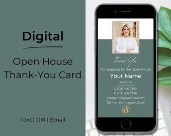 Real Estate Digital Open House Thank-You Card, Realtor Marketing, Email, Text, DM thank you for clients, Thank You Note, Canva Template