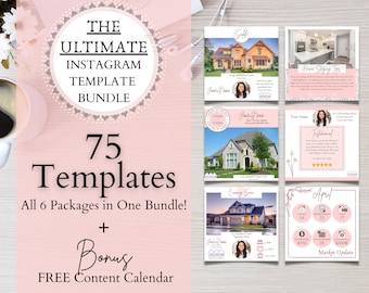Real Estate Instagram Template Bundle, For Sale, Open House, Sold, Client Reviews, Engagement, Realtor Marketing Social Media for Agents