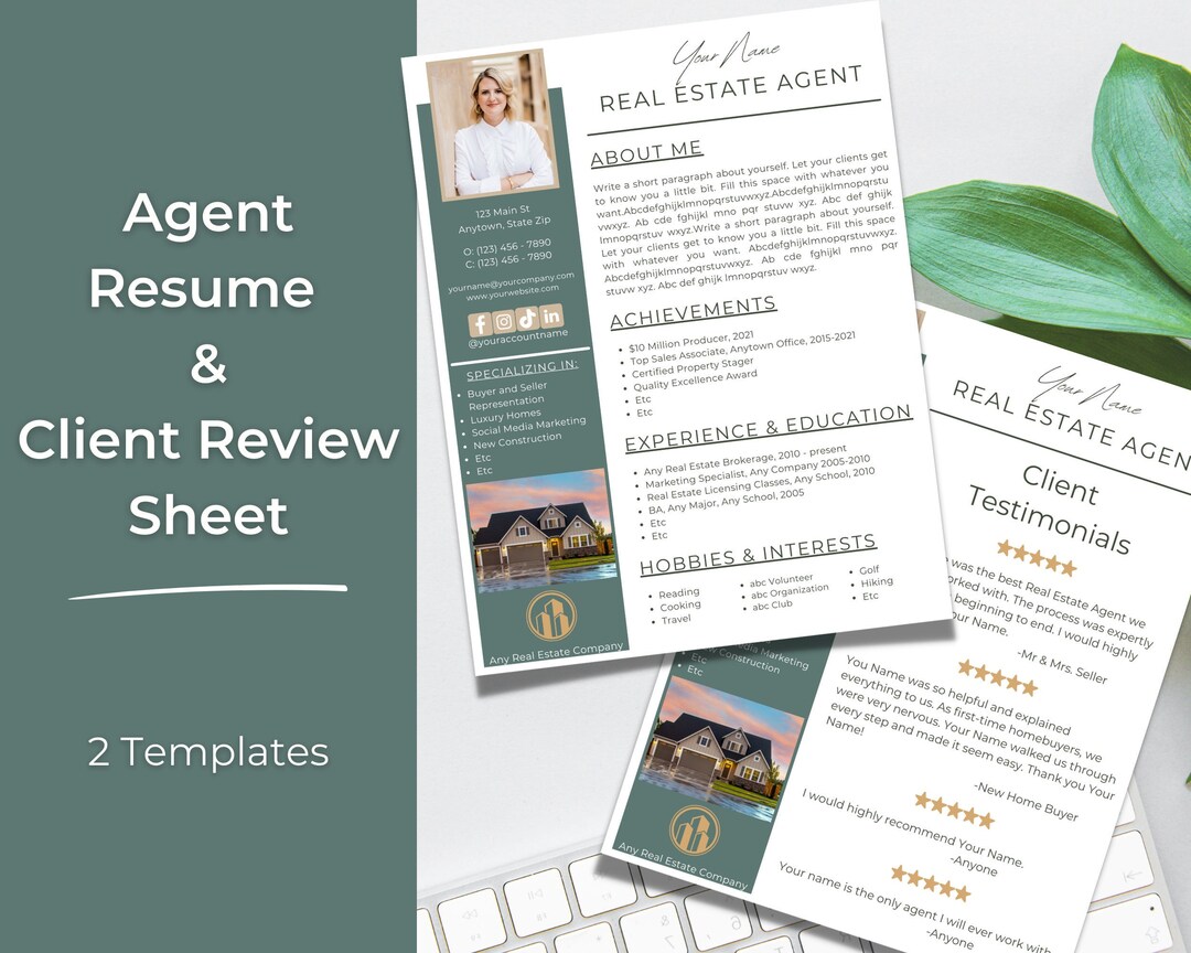 Real Estate Resume, Client Testimonial, Realtor Bio, Downloadable ...