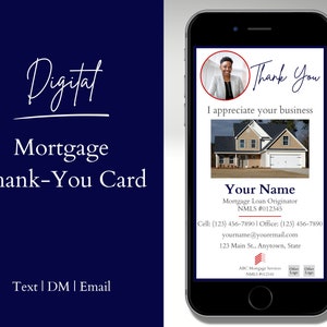 Mortgage Loan Originator Digital Thank-You Card, MLO Marketing, Email, Text, DM thank you for clients, Loan Officer Thank You Note, Canva