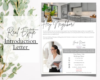 Realtor Introduction Letter, Real Estate Newsletter, Canva Printable Marketing Flyer, Neighborhood Farming, New Agent Hey Neighbor Template