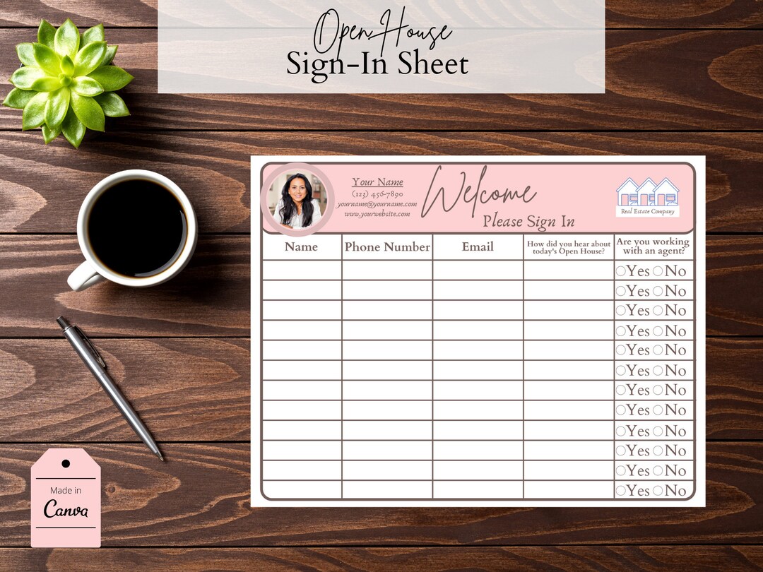 Real Estate Open House Sign-in Sheet, Digital Downloadable Template ...