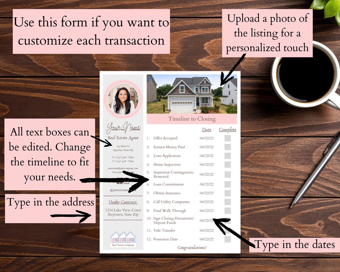 Real Estate Closing Timeline Contact Information Sheet Etsy
